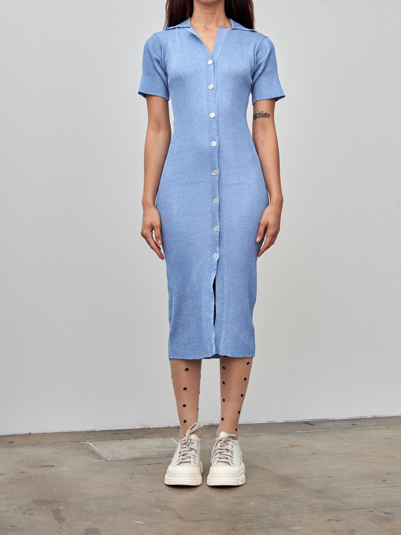 Ribbed Polo Dress - Blue Melange Ribbed Polo Dress - Blue Melange