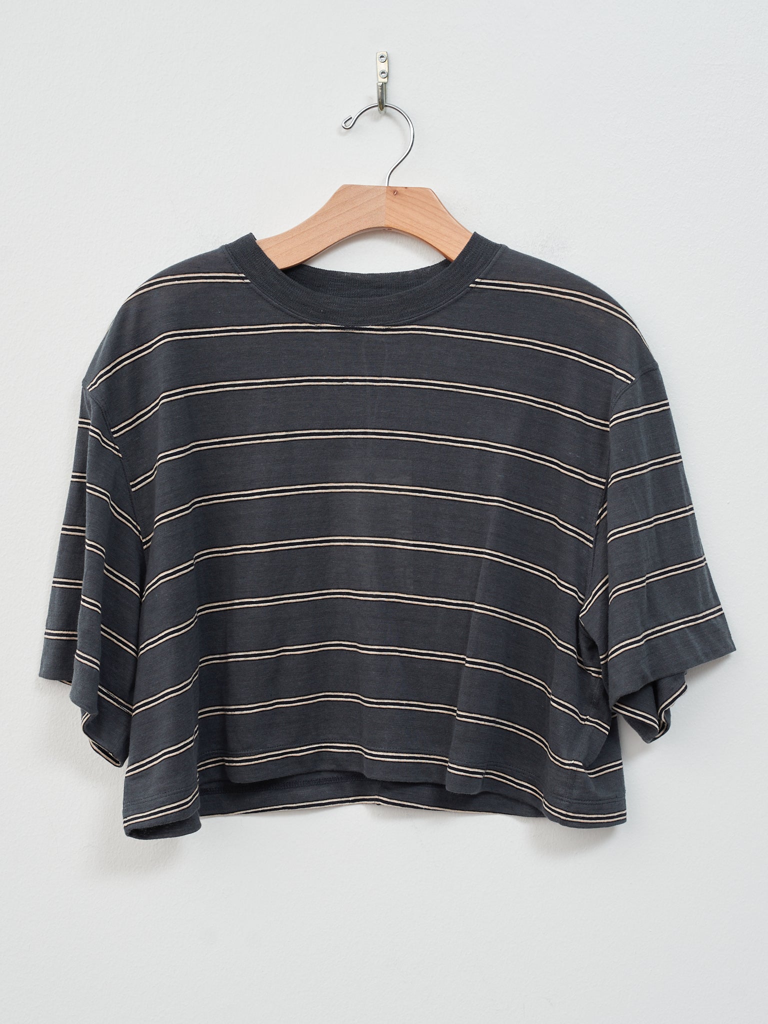 Namu Shop - Unfil Hemp Striped Jersey Cropped Tee - Dark Blue Stripe
