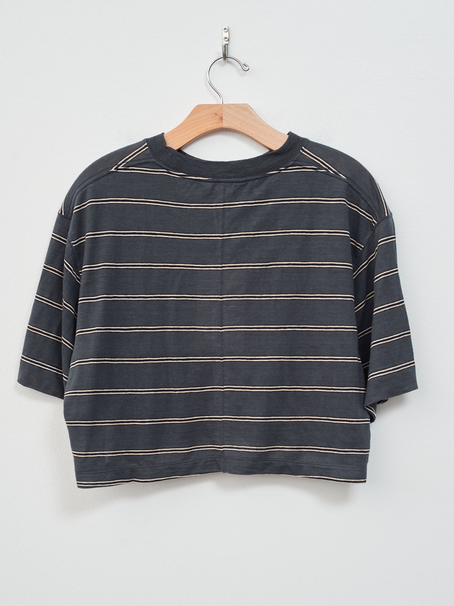 Namu Shop - Unfil Hemp Striped Jersey Cropped Tee - Dark Blue Stripe