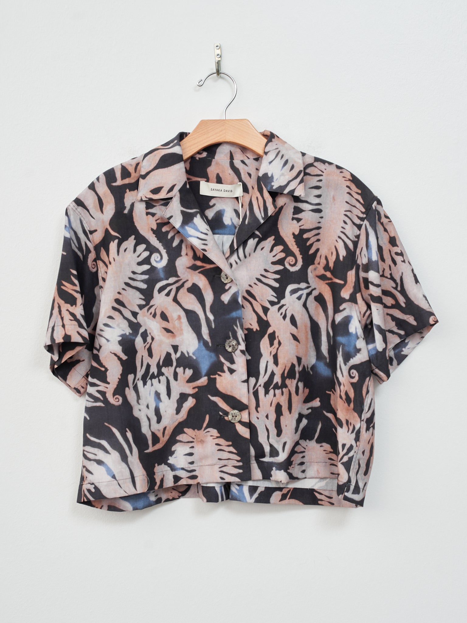 Namu Shop - Sayaka Davis Hikizome Print Cropped Shirt - Seaweed x Seahorse