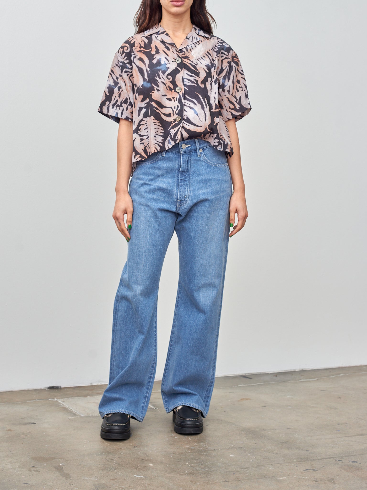 Namu Shop - Sayaka Davis Hikizome Print Cropped Shirt - Seaweed x Seahorse