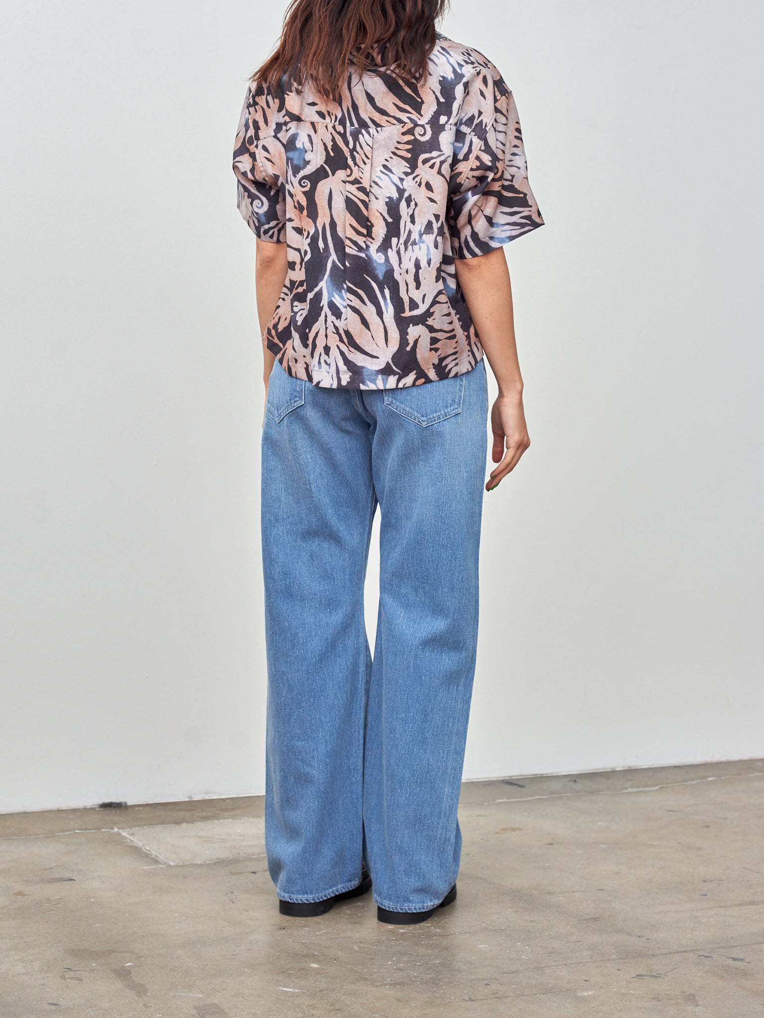 Namu Shop - Sayaka Davis Hikizome Print Cropped Shirt - Seaweed x Seahorse