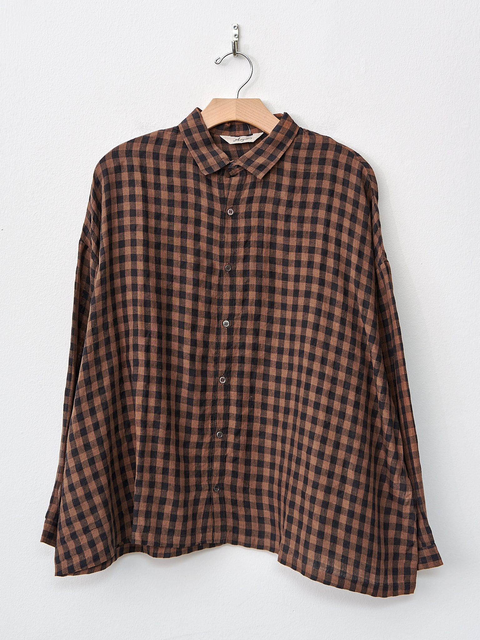 Linen Gingham Check Shirt - Brown Linen Gingham Check Shirt - Brown