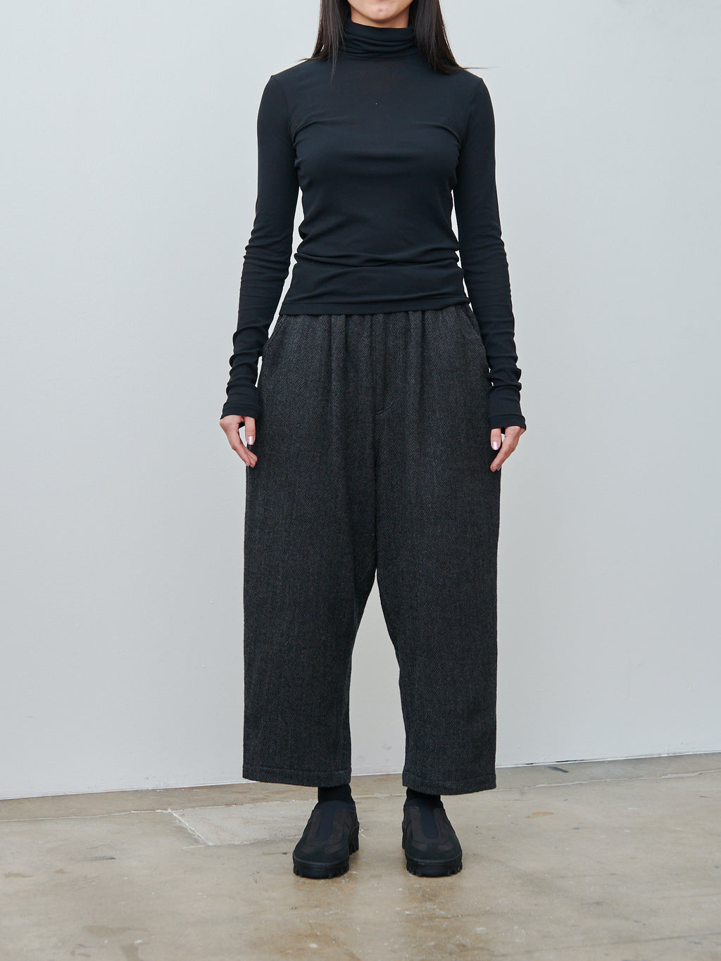 Namu Shop - Ichi Antiquites Wool Herringbone Pants - Black