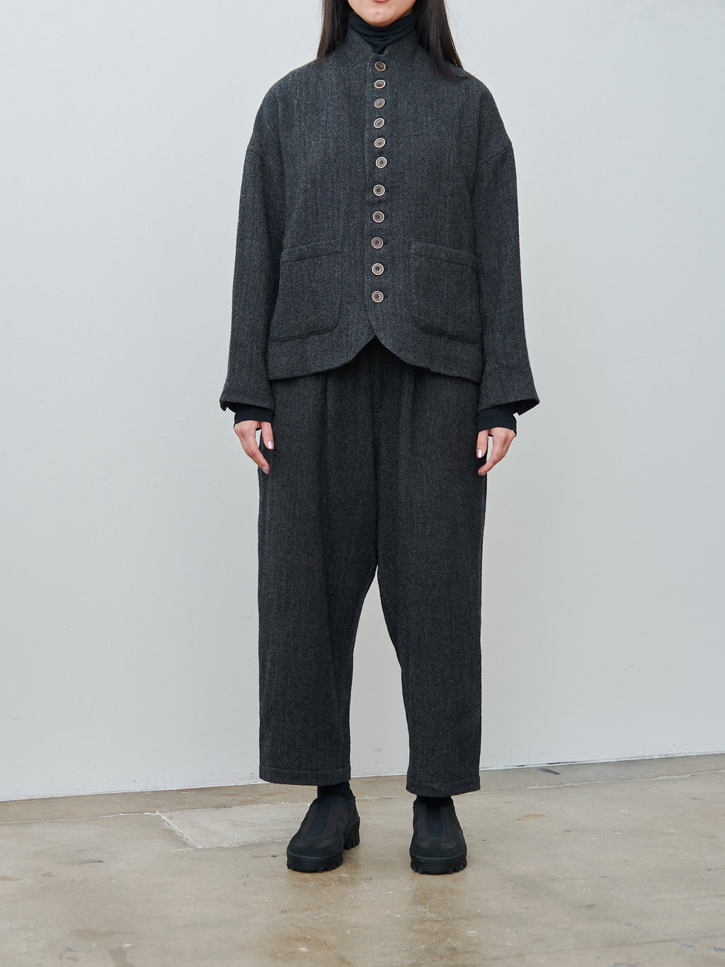 Namu Shop - Ichi Antiquites Wool Herringbone Jacket - Black