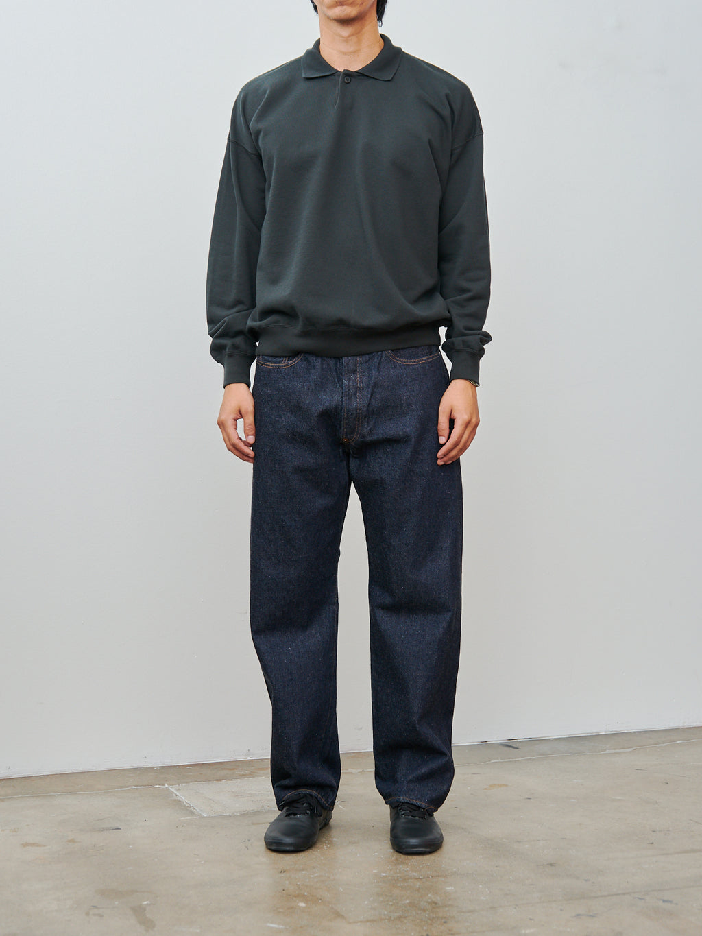 Namu Shop - Auralee Pima Light Sweat Polo - Ink Black