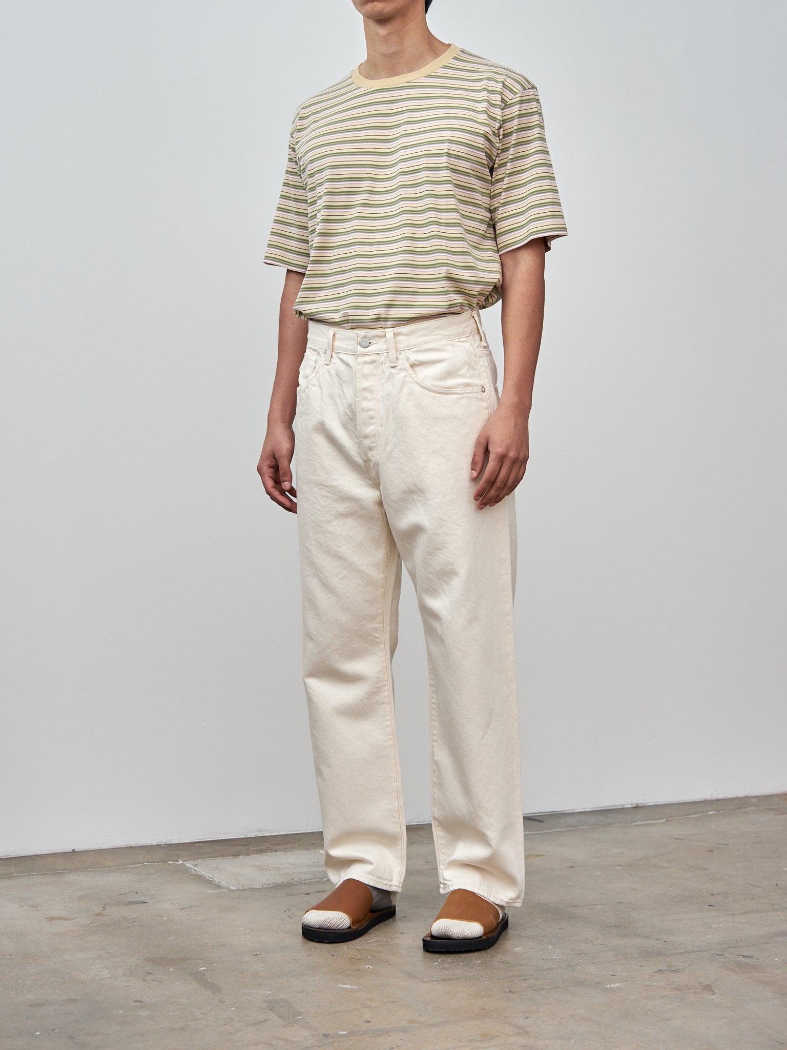 Namu Shop - Auralee Hard Twist Cotton Border Tee - Beige Border