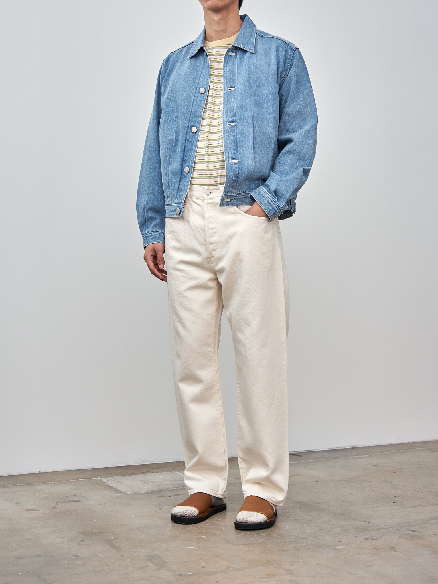 Namu Shop - Auralee Selvedge Faded Light Denim Blouson - Light Indigo