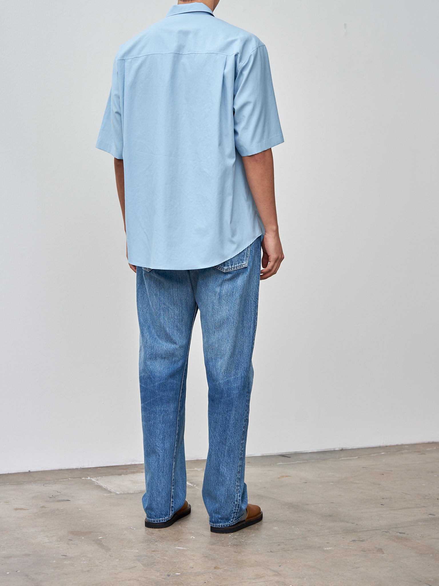 Namu Shop - Auralee Washed Finx Twill Big Half Sleeved Shirt - Sax Blue