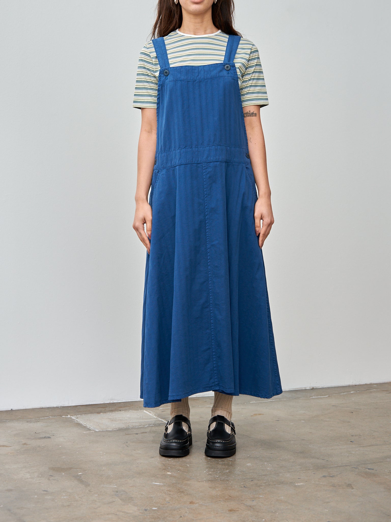 Garment Dyed Wide Herringbone Bib Overall Dress - Royal Garment Dyed Wide Herringbone Bib Overall Dress - Royal