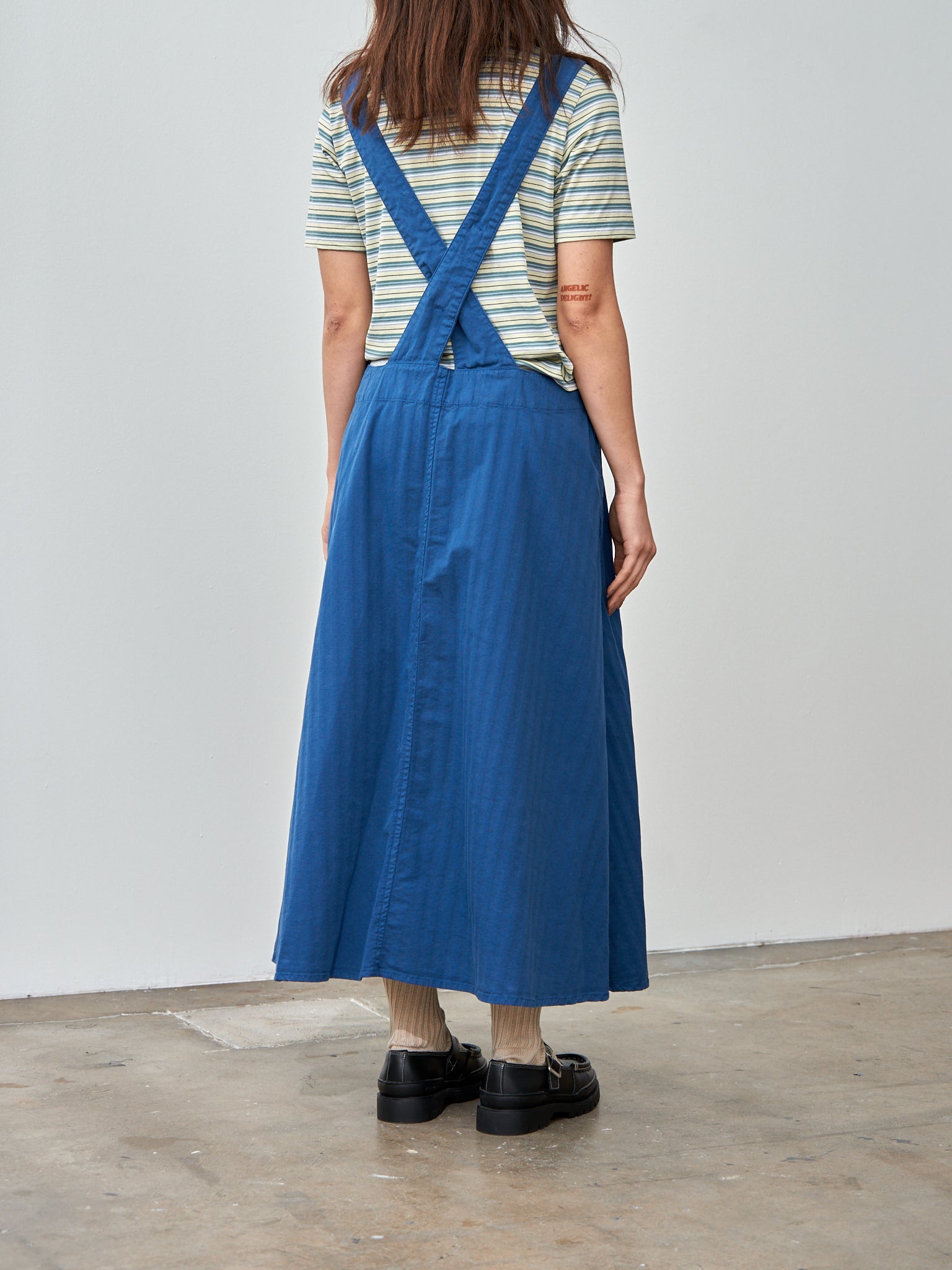 Garment Dyed Wide Herringbone Bib Overall Dress - Royal Garment Dyed Wide Herringbone Bib Overall Dress - Royal