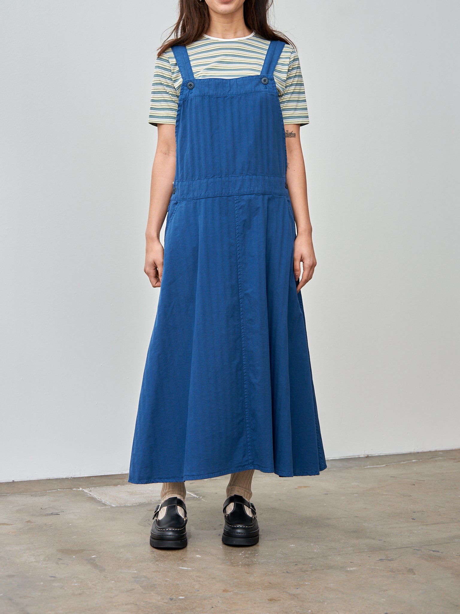 Garment Dyed Wide Herringbone Bib Overall Dress - Royal Garment Dyed Wide Herringbone Bib Overall Dress - Royal