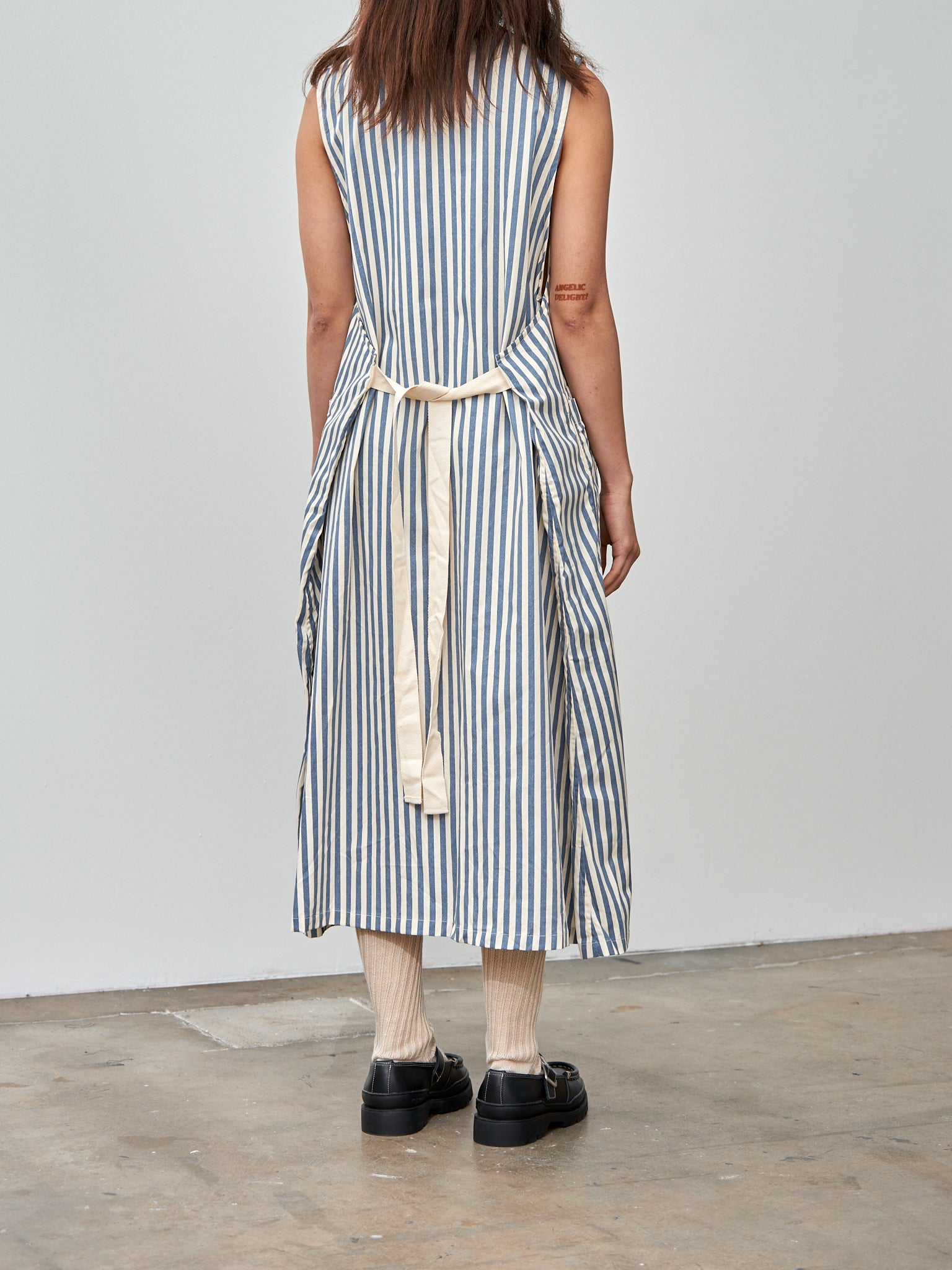 Block Stripe Print Foldable Apron Dress - Blue Block Stripe Print Foldable Apron Dress - Blue