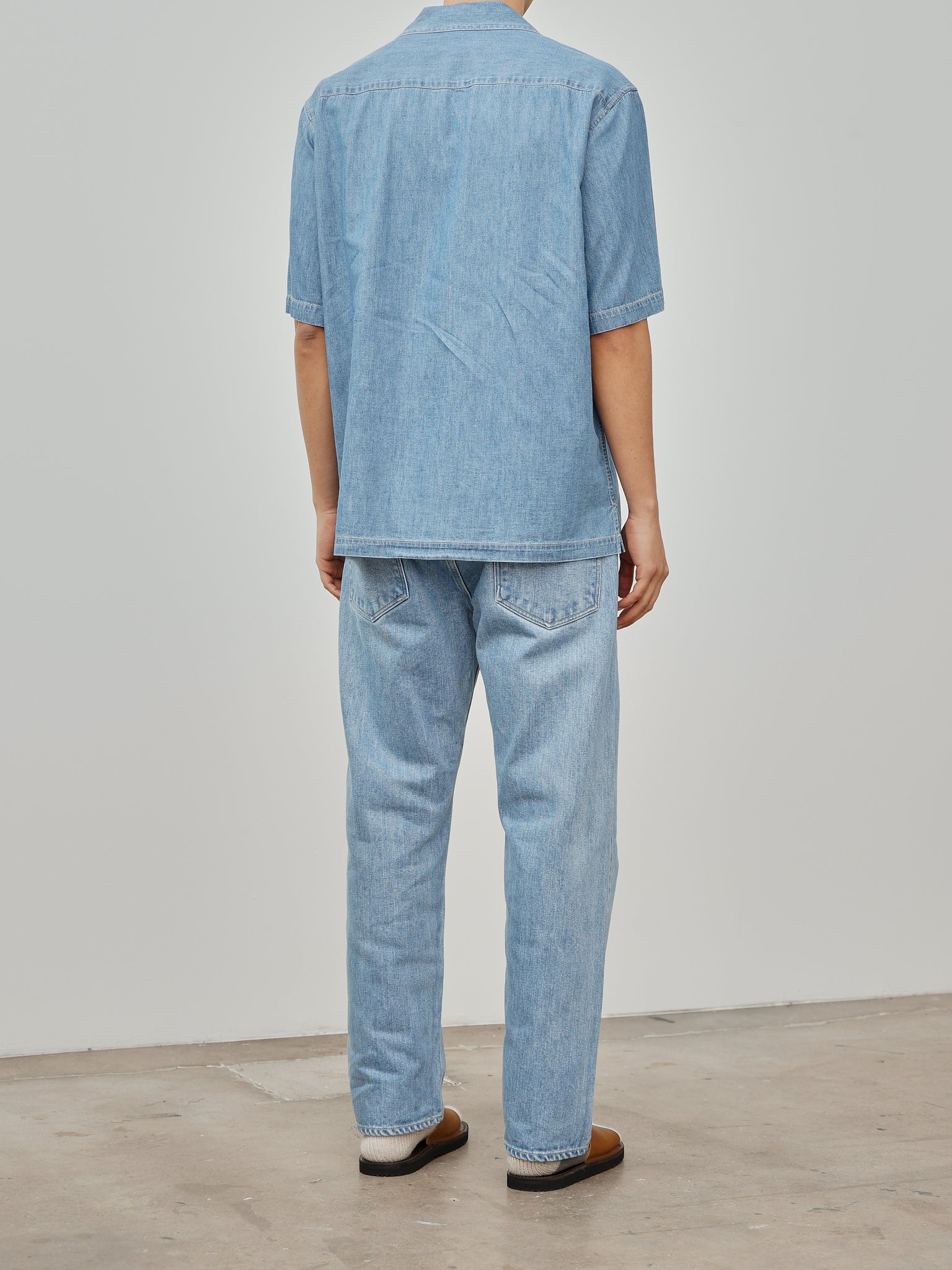 Namu Shop - Auralee Selvedge Super Light Denim Half Sleeved Shirt - Washed Indigo