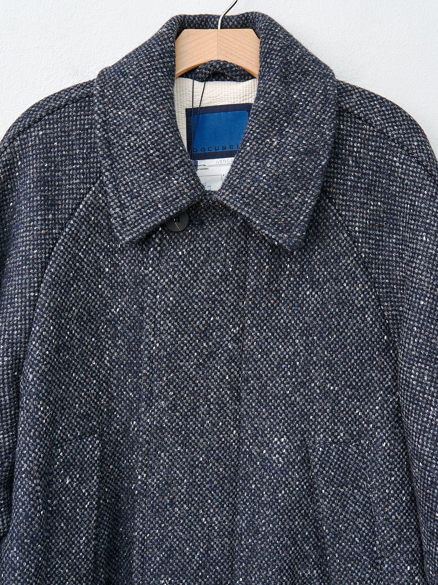 Namu Shop - Document Donegal Tweed Inverted Pleats Balmacaan Coat - Navy