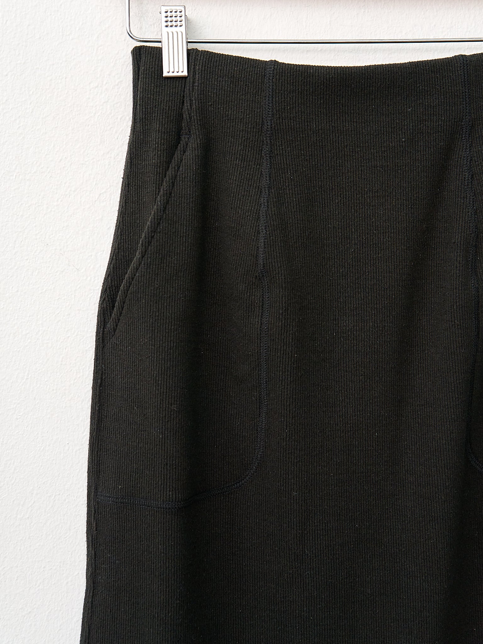 Namu Shop - Unfil Stretch Raw Silk Ribbed Jersey Pencil Midi Skirt - Black