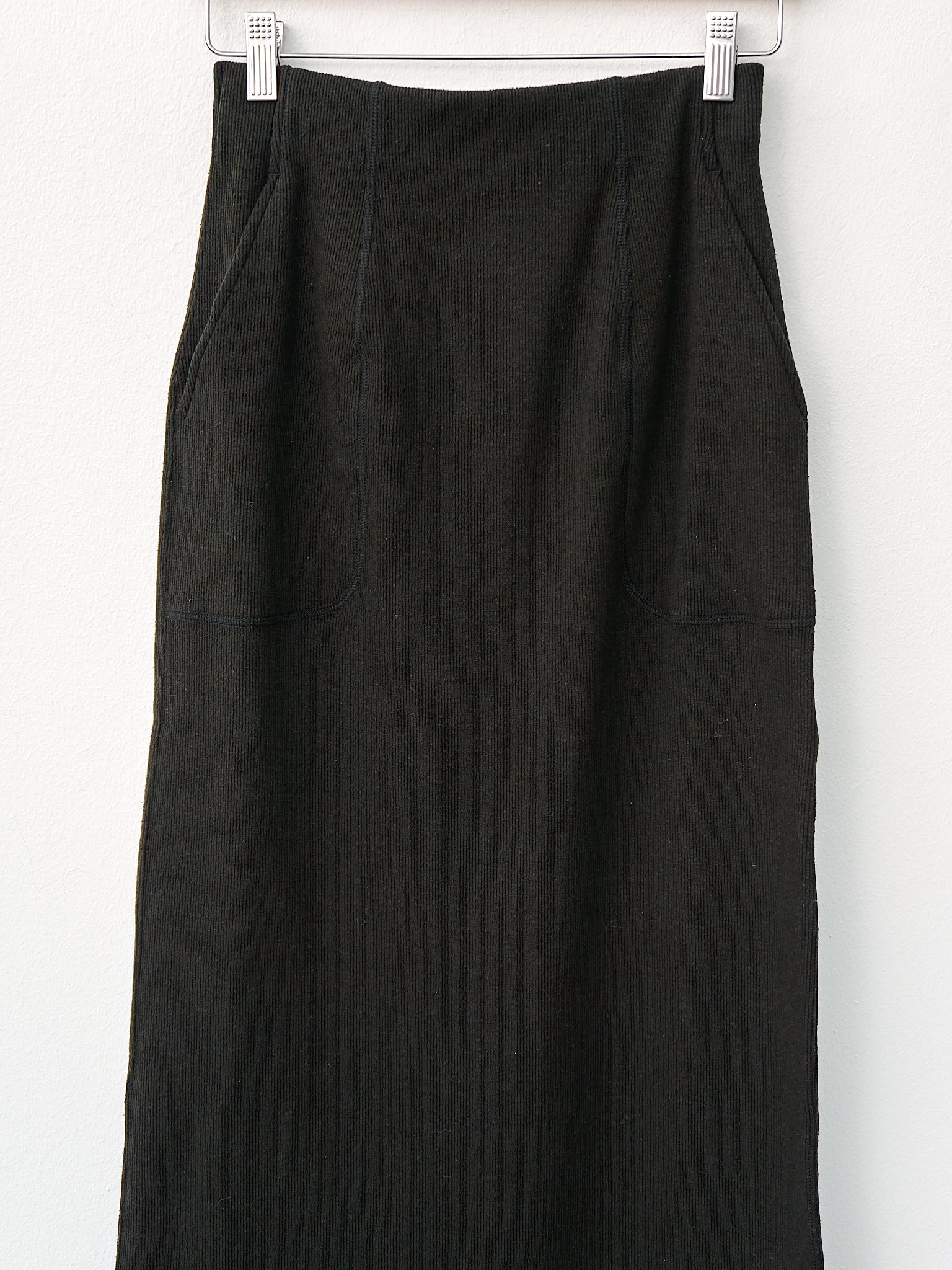 Namu Shop - Unfil Stretch Raw Silk Ribbed Jersey Pencil Midi Skirt - Black