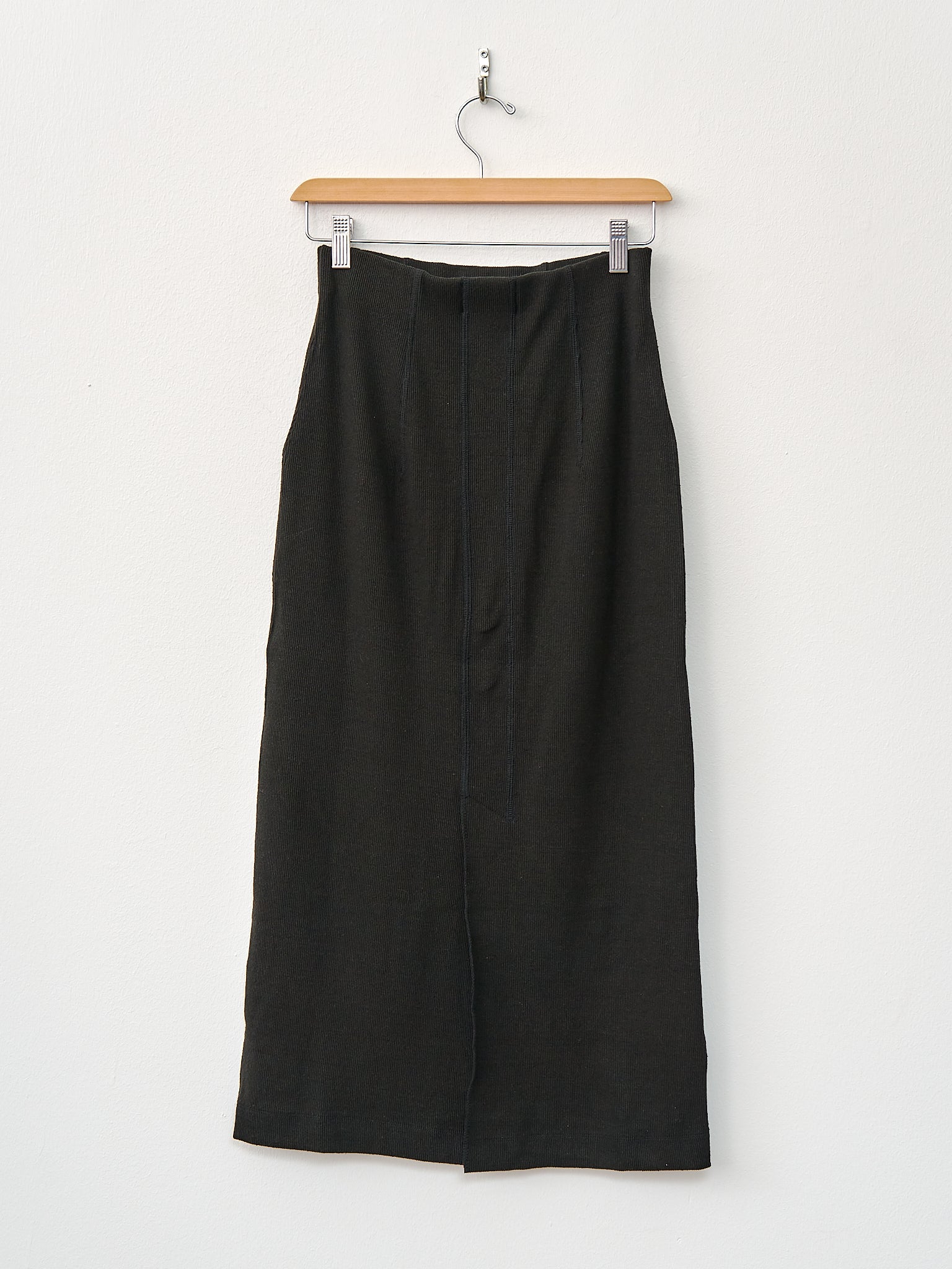Namu Shop - Unfil Stretch Raw Silk Ribbed Jersey Pencil Midi Skirt - Black