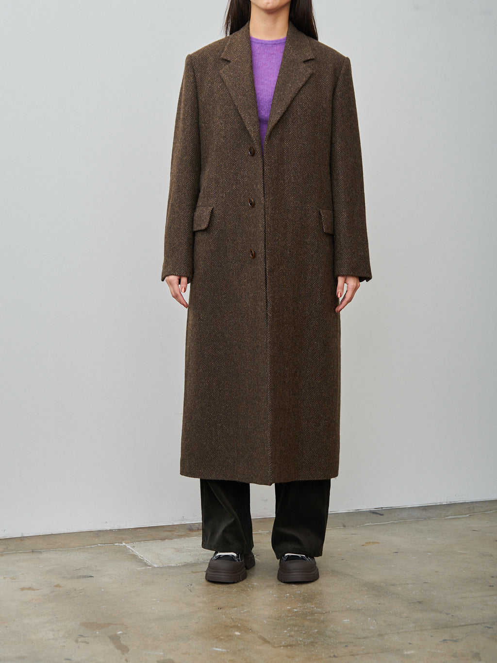 Namu Shop - Auralee Lama Shetland Wool Tweed Chesterfield Coat - Brown Tweed