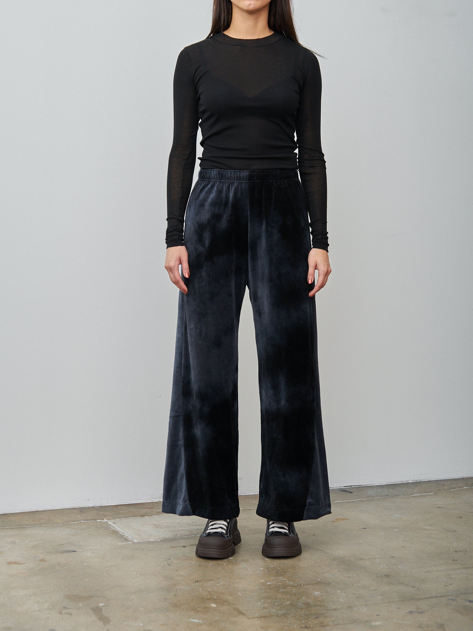 Namu Shop - Unfil Tie-Dyed Cotton Velour Pants - Black x Gray