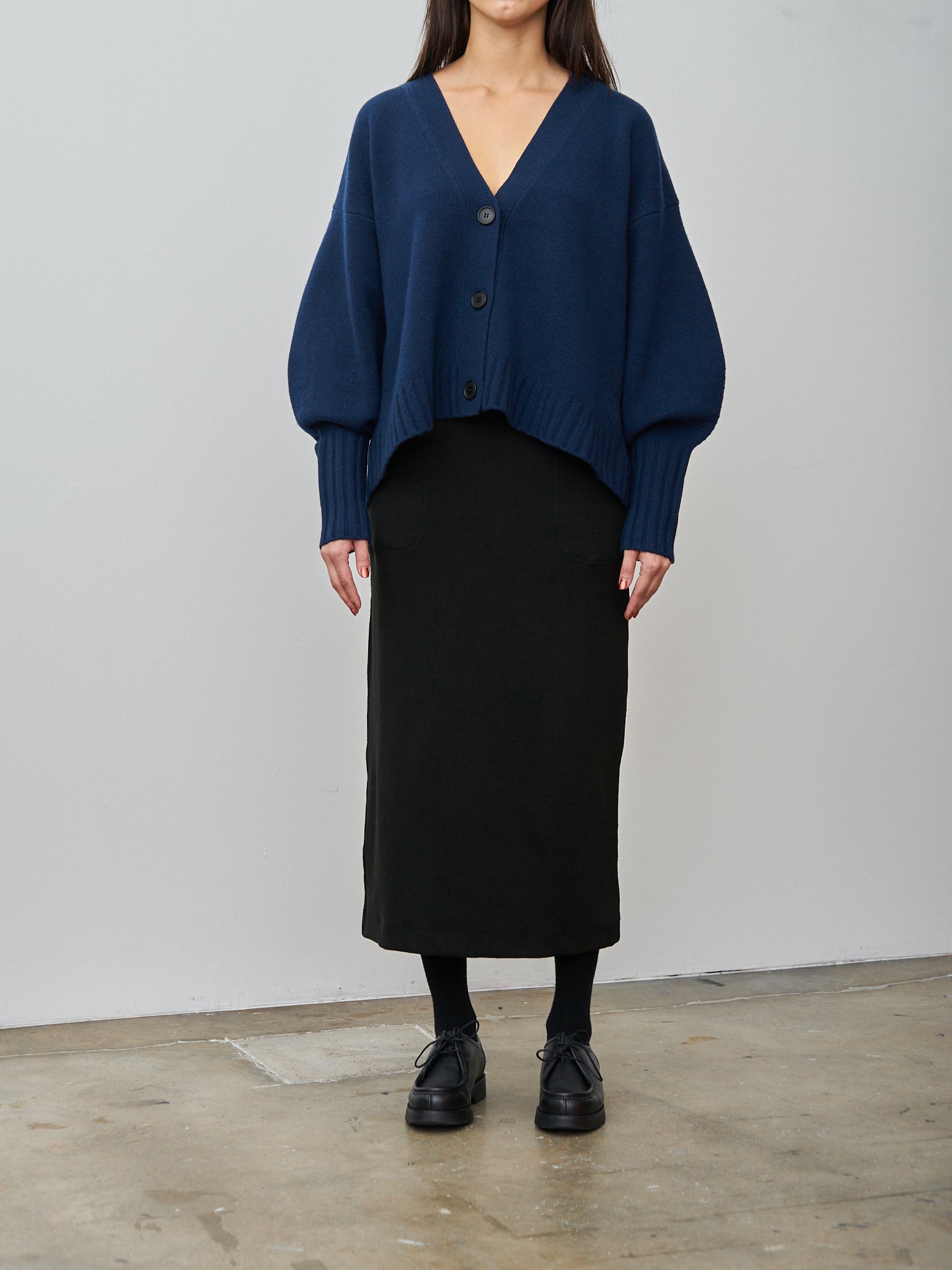 Namu Shop - Unfil Stretch Raw Silk Ribbed Jersey Pencil Midi Skirt - Black