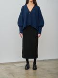 Namu Shop - Unfil Stretch Raw Silk Ribbed Jersey Pencil Midi Skirt - Black