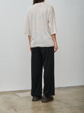 Namu Shop - Unfil Stretch Raw Silk Ribbed Jersey Wide Leg Pants - Black