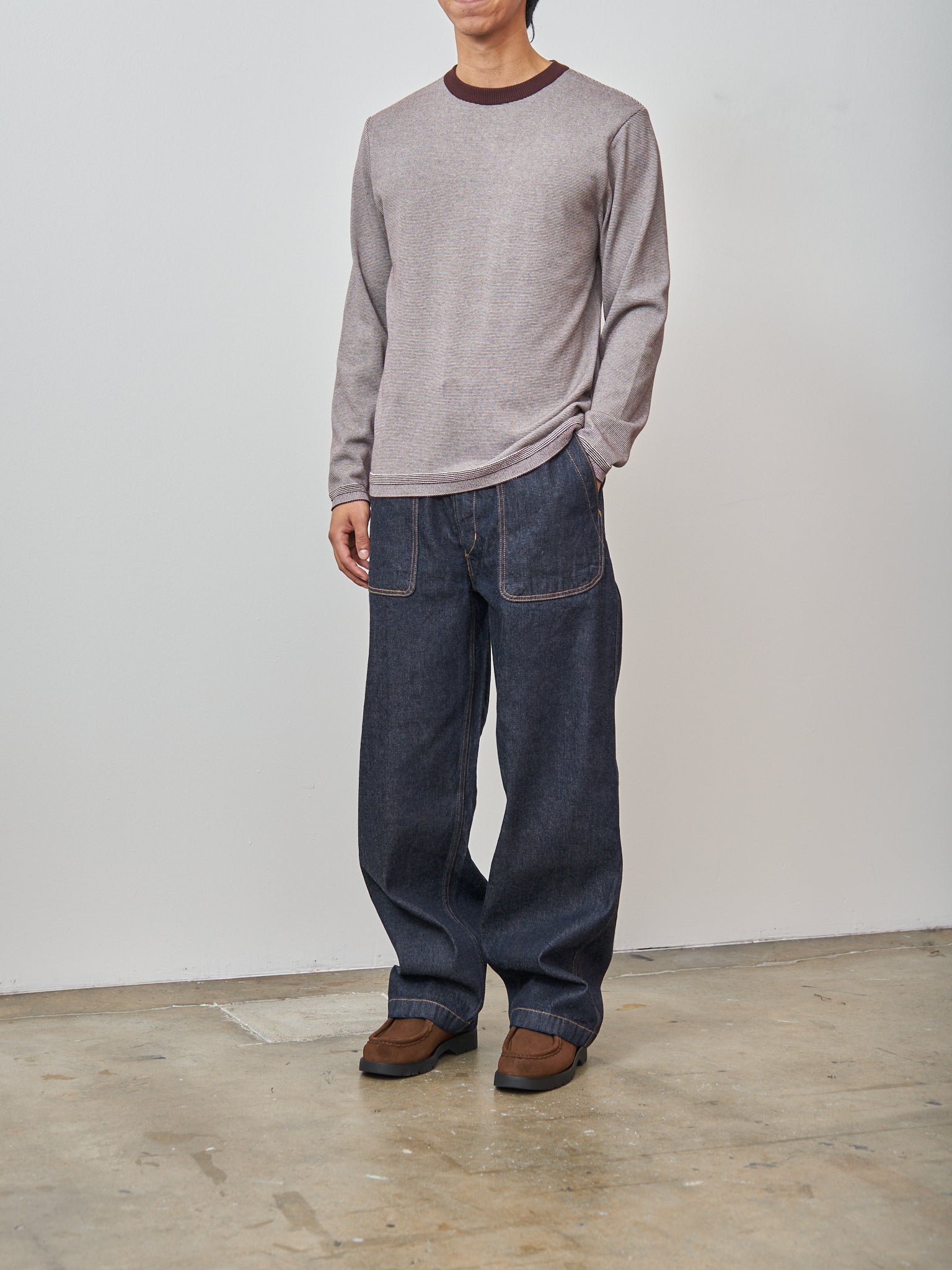 Namu Shop - Fujito L/S Knit T-Shirt - Wine Border