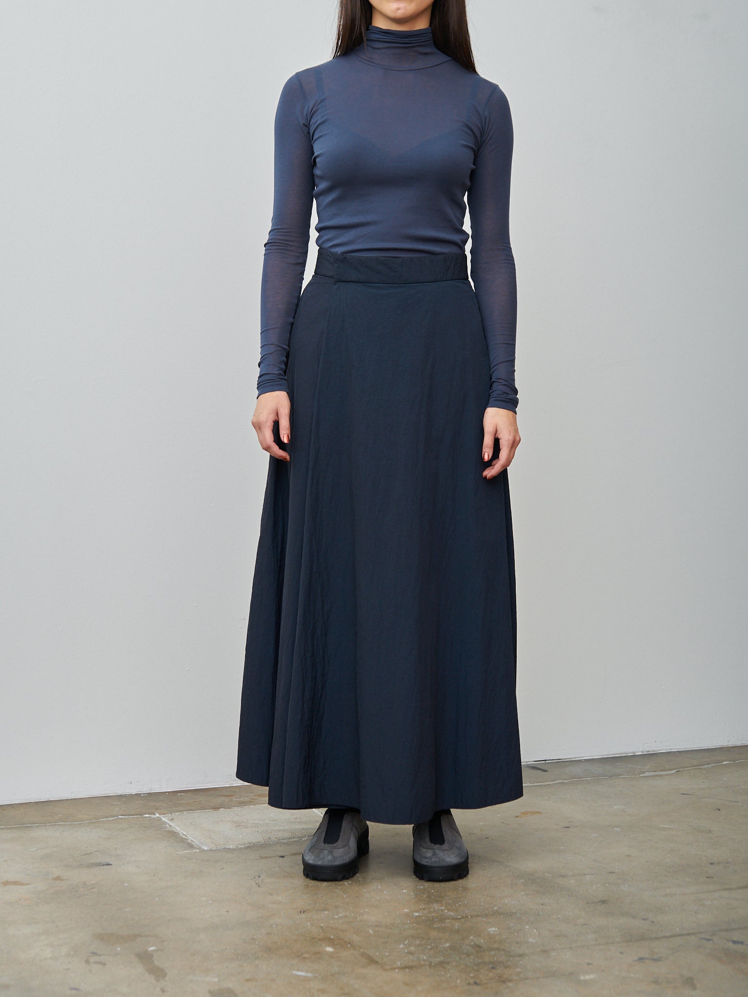Namu Shop - Aton Hand Dyed Nylon Flared Skirt - Navy