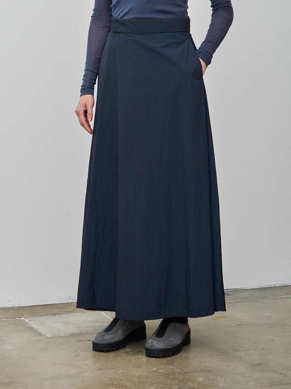 Namu Shop - Aton Hand Dyed Nylon Flared Skirt - Navy