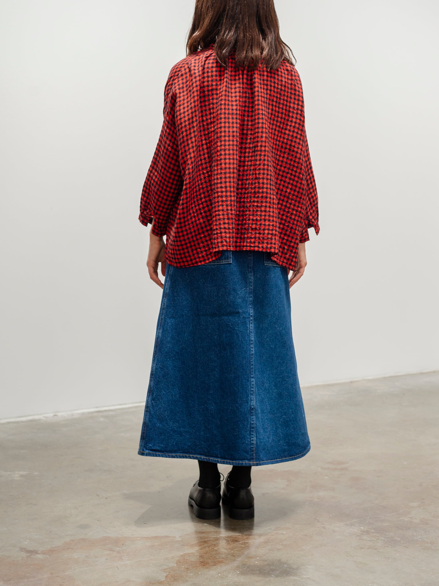 Namu Shop - Veritecoeur L/W Check Blouse - Red x Navy