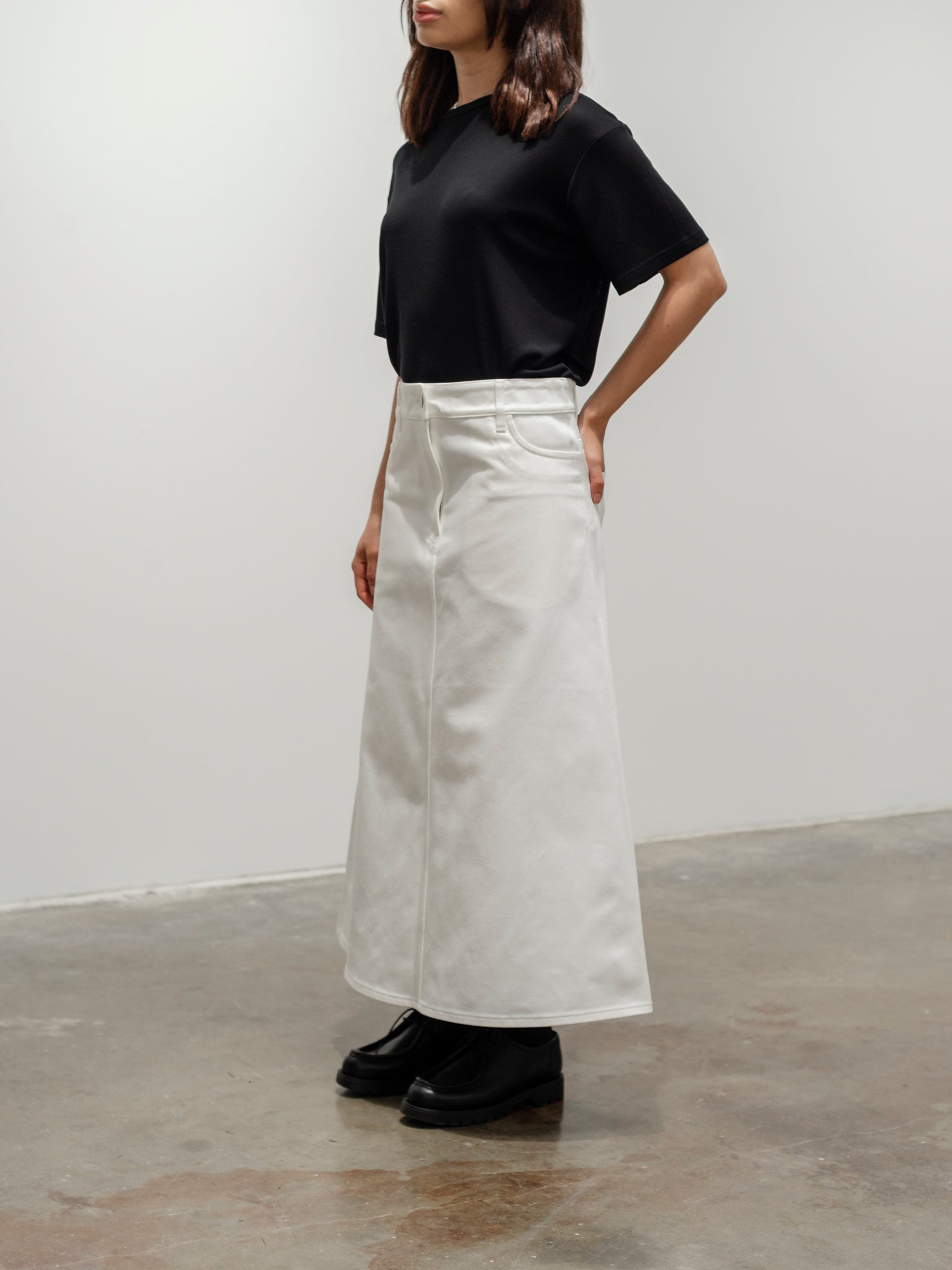 Namu Shop - Studio Nicholson Baringo A-Line Denim Skirt - White