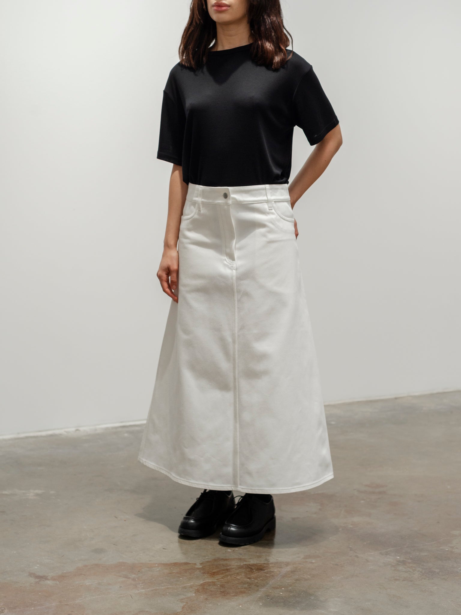 Namu Shop - Studio Nicholson Baringo A-Line Denim Skirt - White