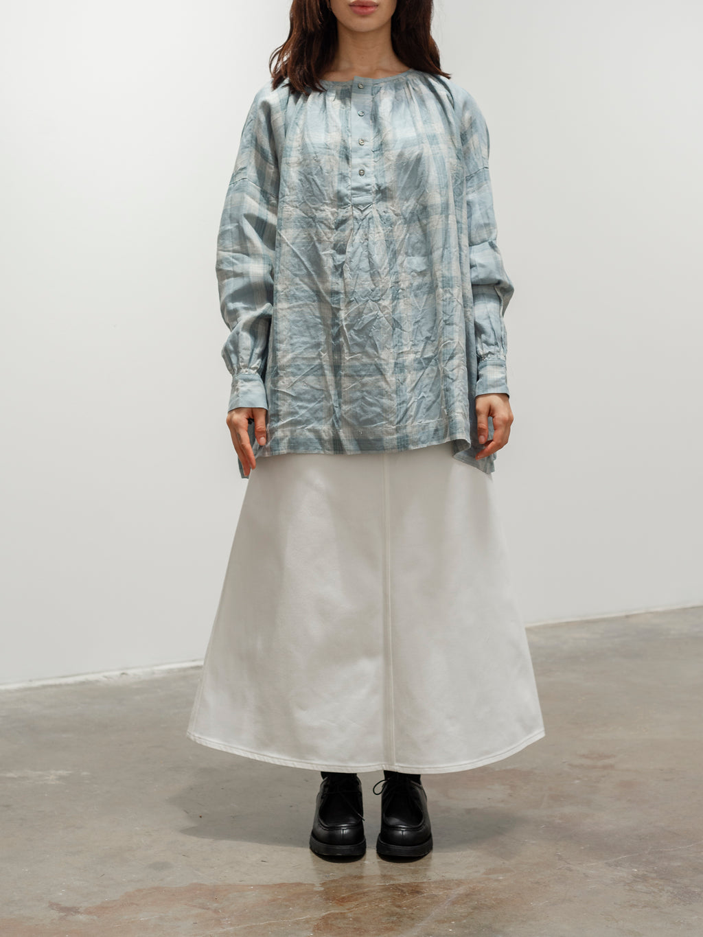 Namu Shop - Ichi Antiquites Linen Check Blouse - Sax Blue