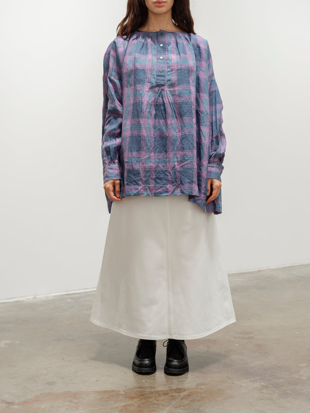 Namu Shop - Ichi Antiquites Linen Check Blouse - Navy
