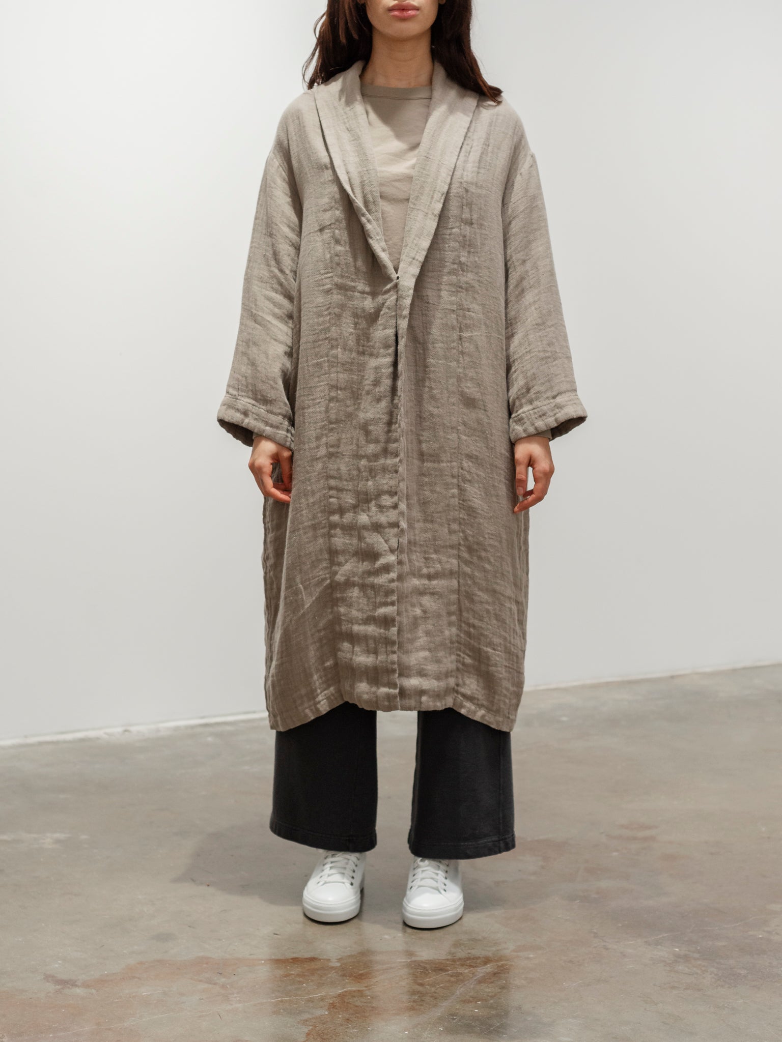 Namu Shop - Ichi Antiquites Linen Dobby AZUMADAKI Robe - Mocha Beige