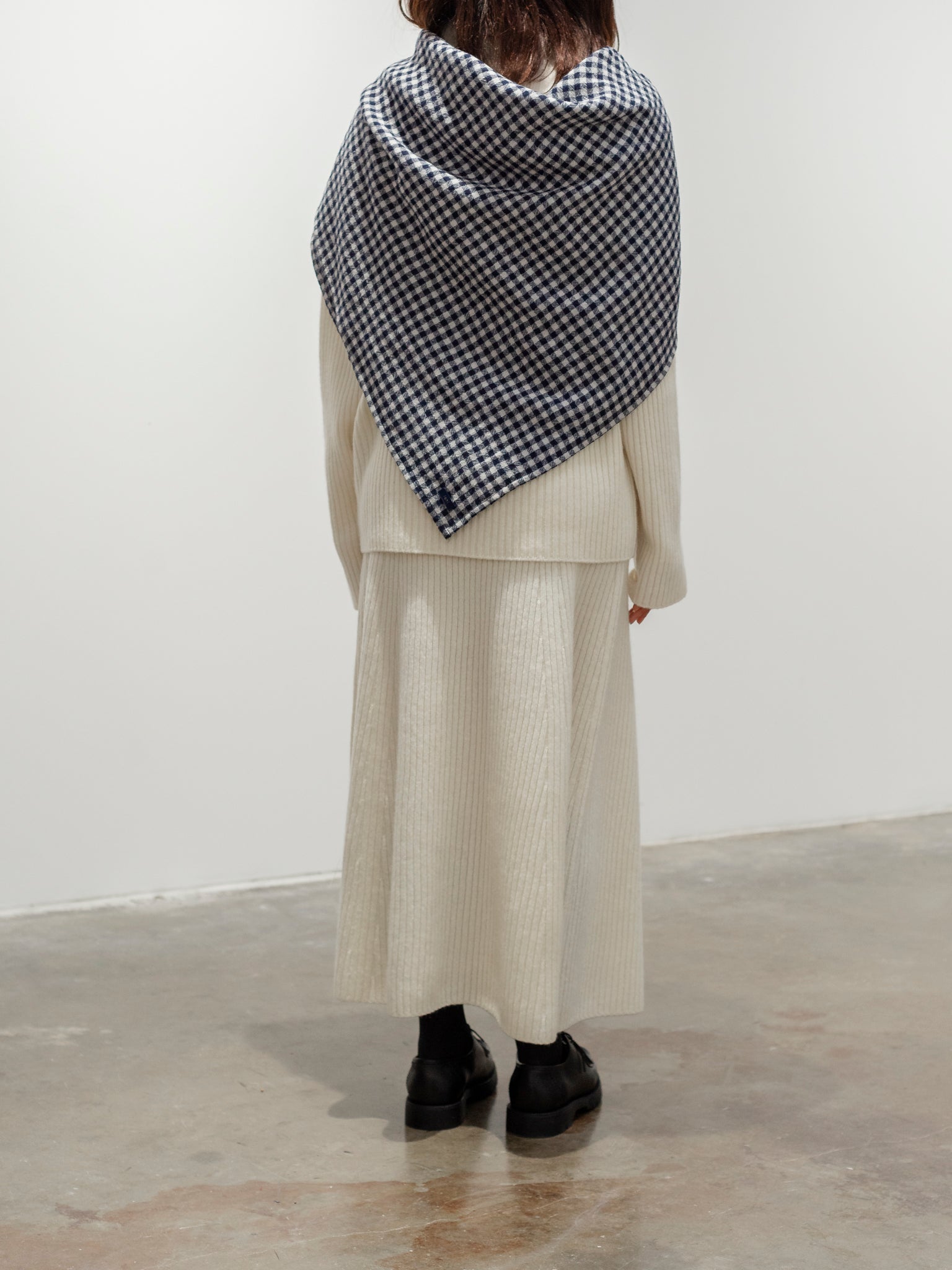 Namu Shop - ICHI Wool Gauze Gingham Stole - White x Navy