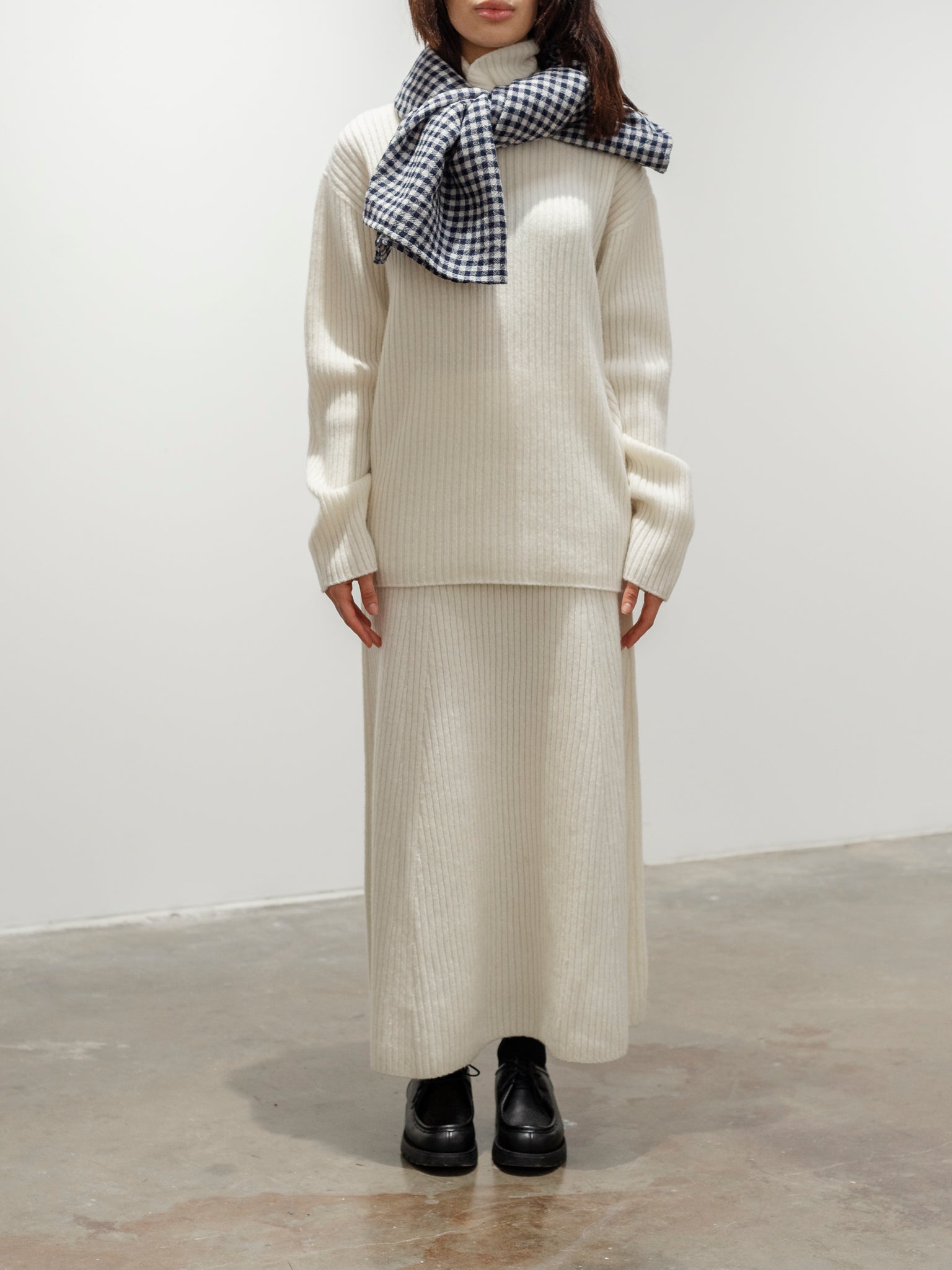 Namu Shop - ICHI Wool Gauze Gingham Stole - White x Navy