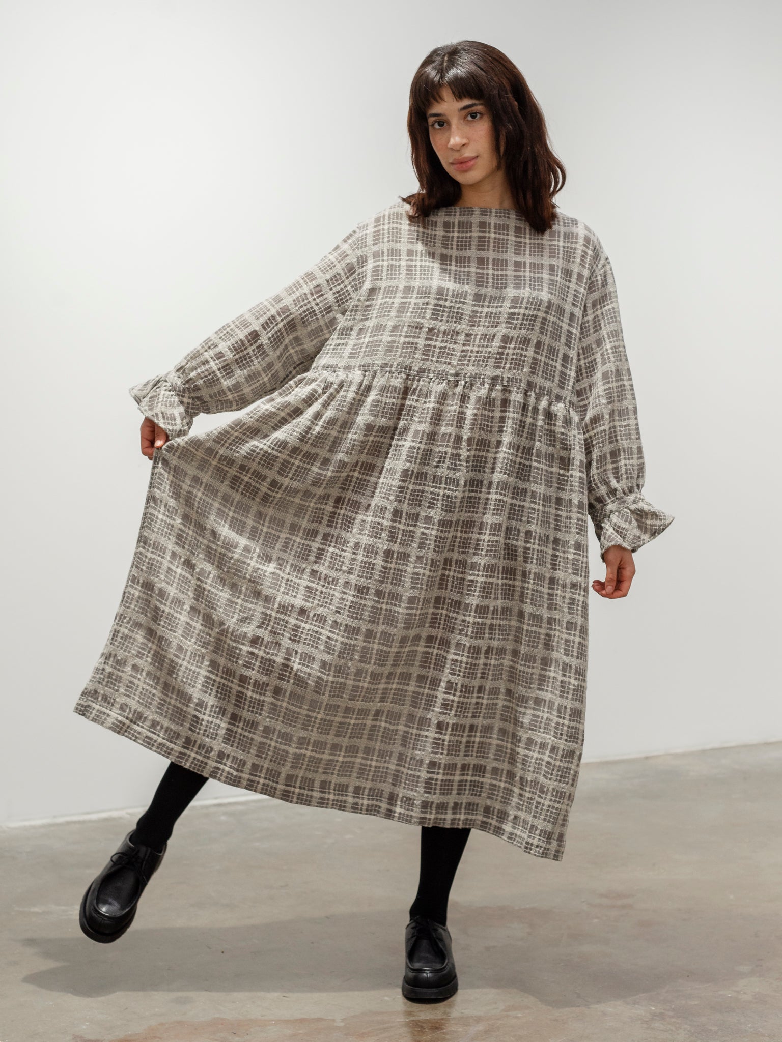 Namu Shop - Ichi Antiquites Wool Check Dress - Mocha