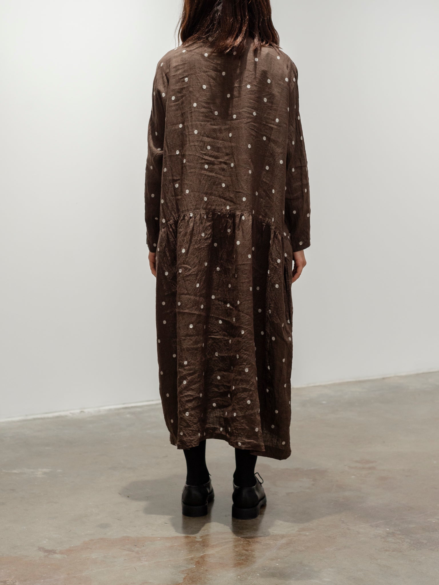 Namu Shop - Ichi Antiquites Linen Dot Shirt Dress - Brown x Natural