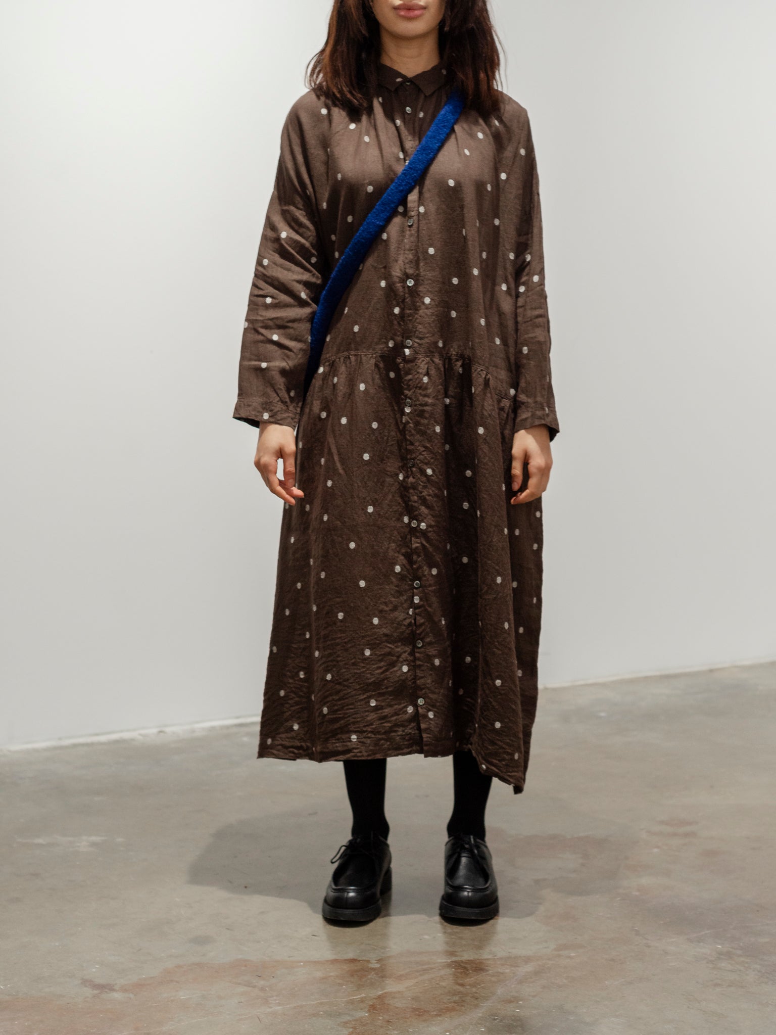 Linen Dot Shirt Dress - Brown x Natural Linen Dot Shirt Dress - Brown x Natural