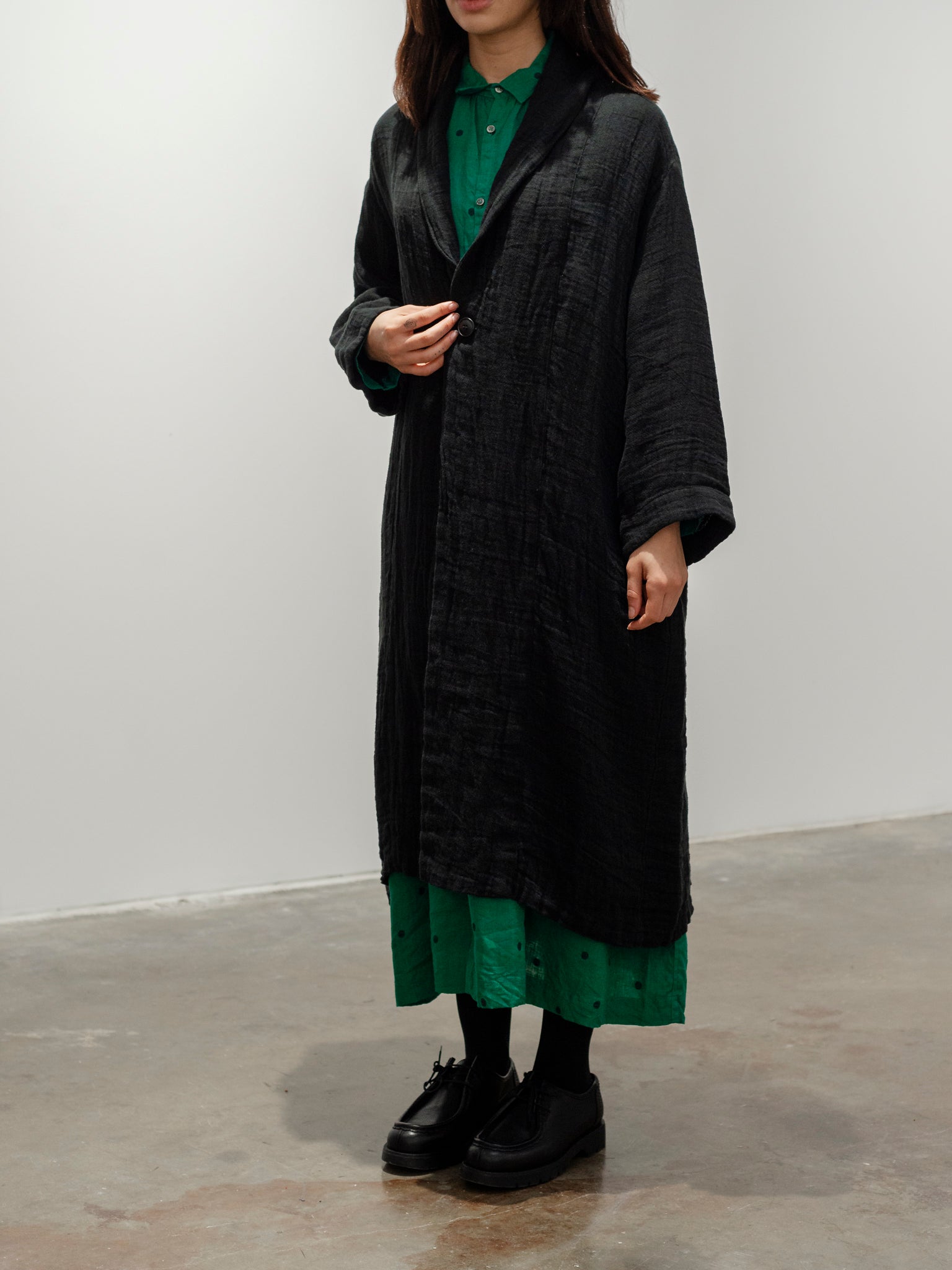 Namu Shop - Ichi Antiquites Linen Dobby AZUMADAKI Robe - Black