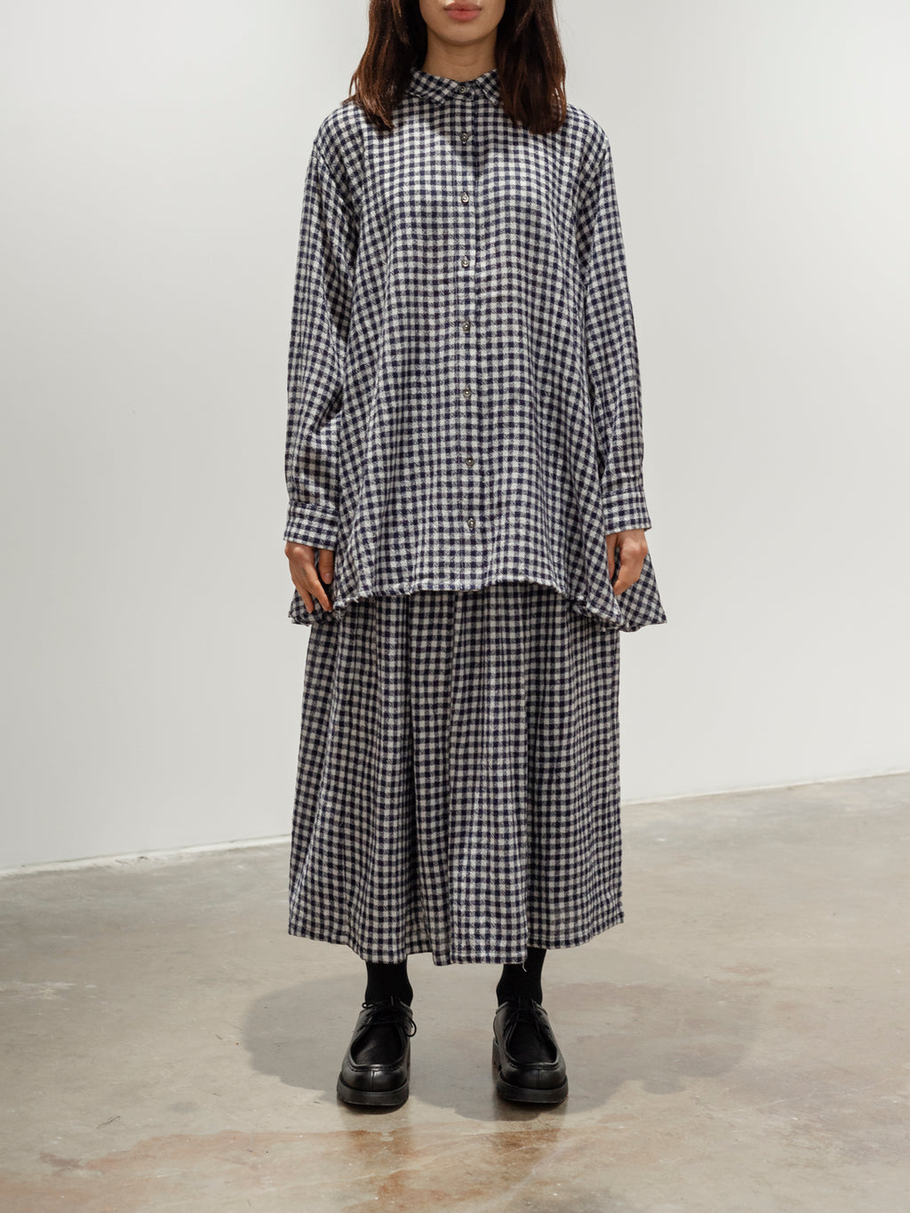 Namu Shop - ICHI Wool Gauze Gingham Shirt - White x Navy