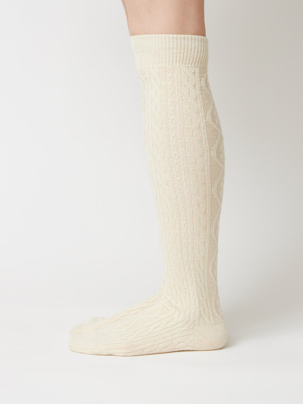 Namu Shop - Babaco Cable Knee High Socks - Ivory, Black