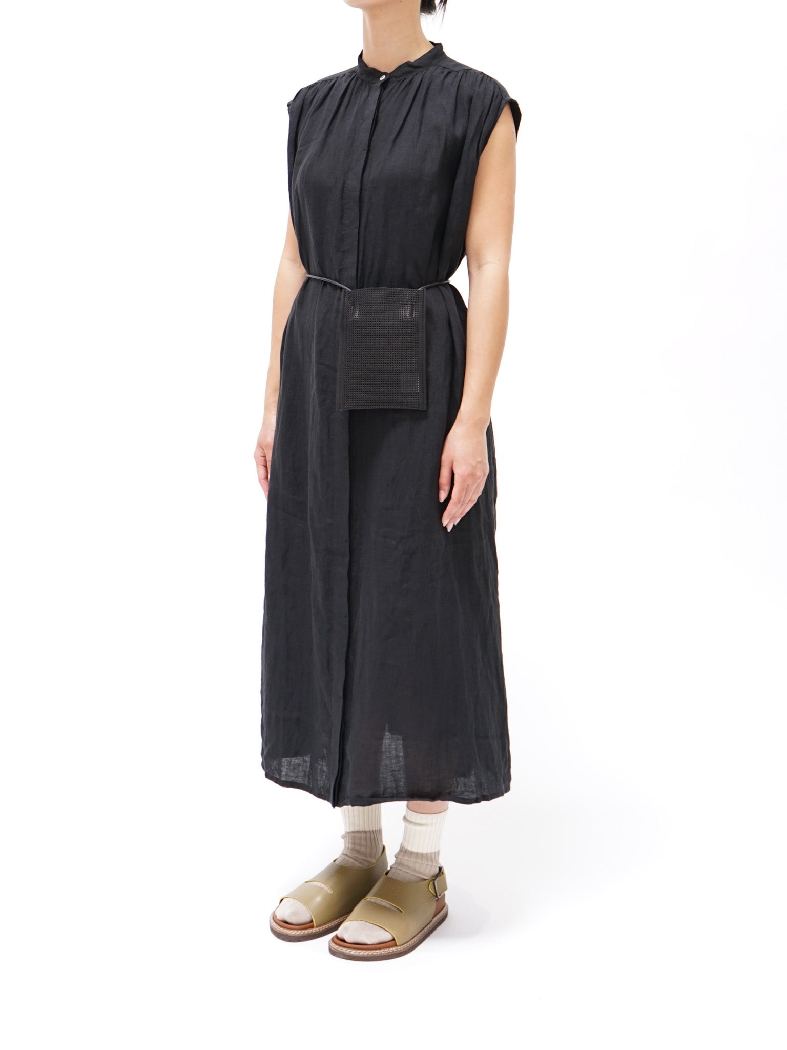 Namu Shop - ICHI Linen Canvas Sleeveless BD Dress - Black