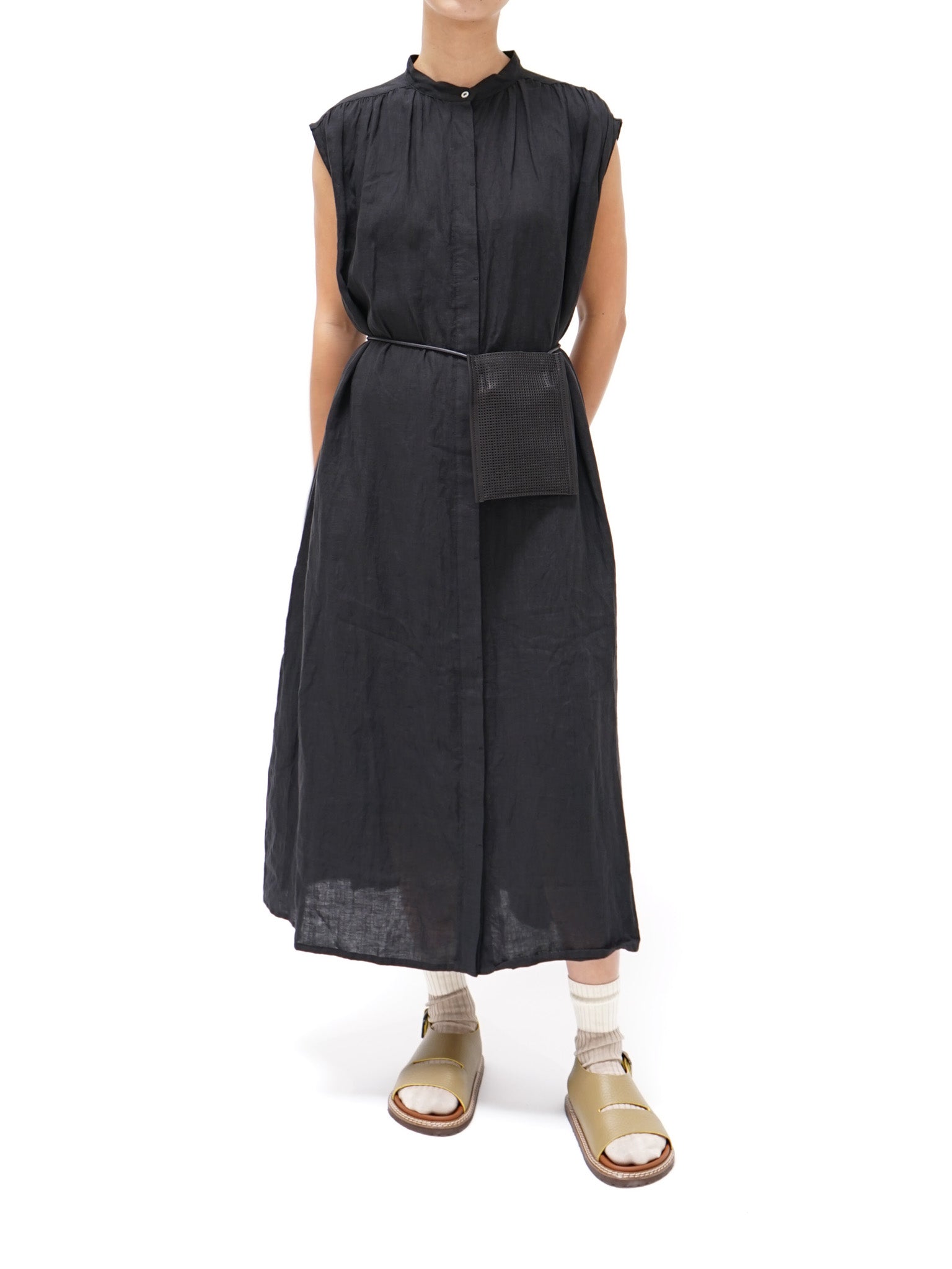 Namu Shop - ICHI Linen Canvas Sleeveless BD Dress - Black