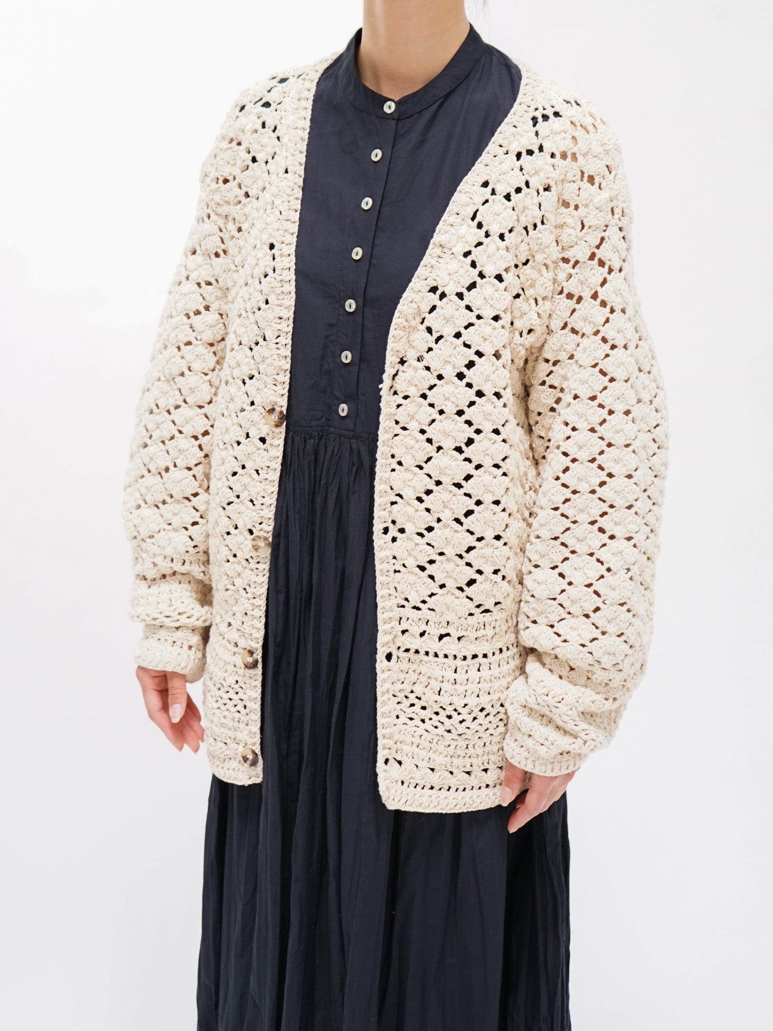 Namu Shop - Niche MacMahon Knitting Mills Crochet Cardigan - Natural