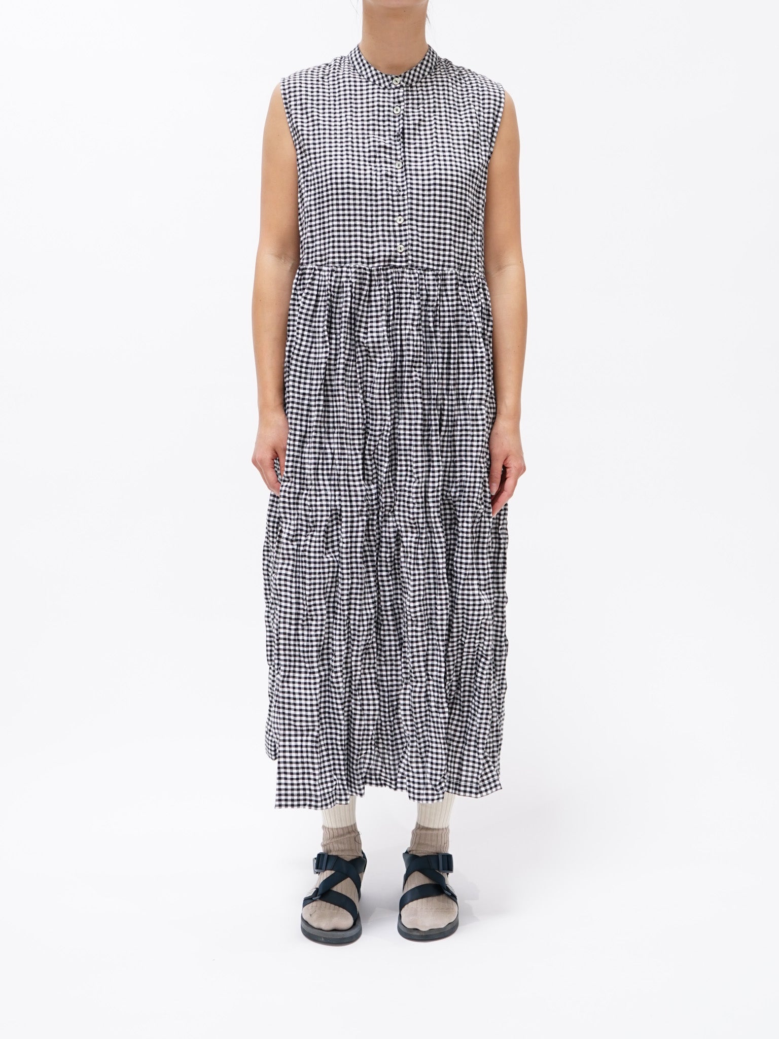 Namu Shop - ICHI Crinkle Sleeveless Dress - Gingham
