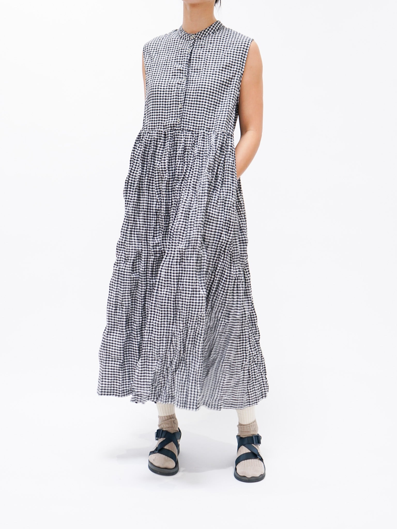 Namu Shop - ICHI Crinkle Sleeveless Dress - Gingham