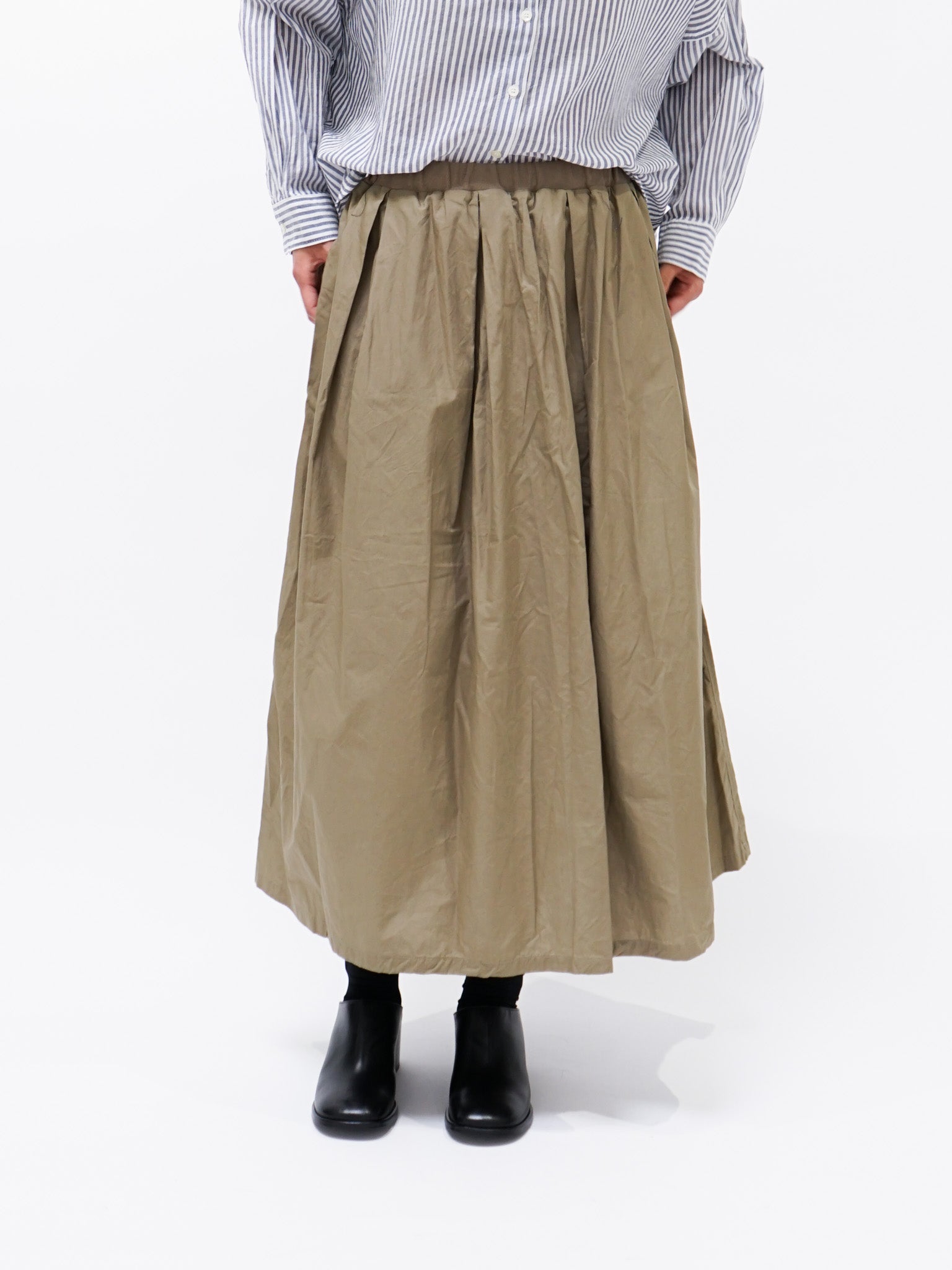 Namu Shop - ICHI Broad Waist Rib Skirt - Khaki
